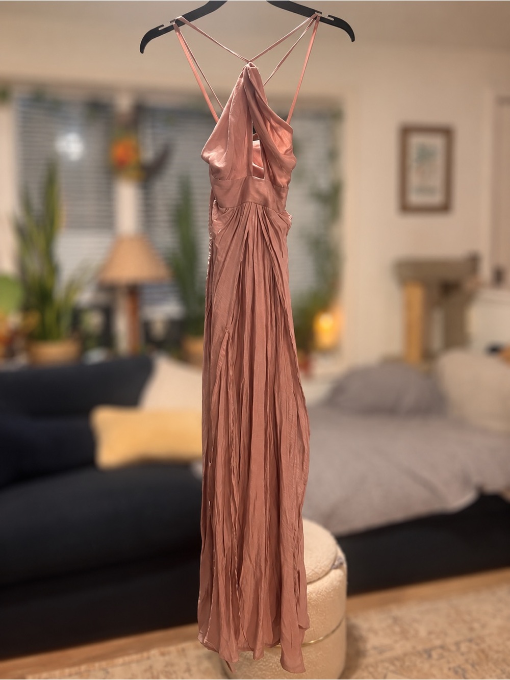 Hello Molly Dusty Rose Satin Maxi Dress with Strappy Back
